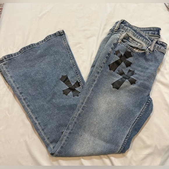 Austin Landing Denim - Austin Landing Gothic Crosses Flare Leg Blue Jeans
